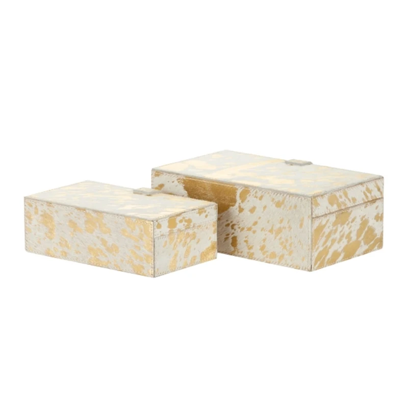 Gold Leather Hide Rustic 2-pc. Box Set