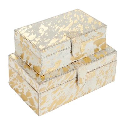 Gold Leather Hide Rustic 2-pc. Box Set