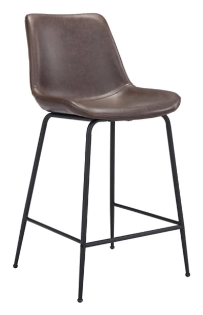 Brown Faux Leather Highback Counter Stool