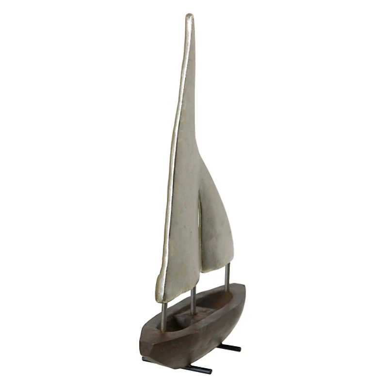 Brushed Champagne Metal & Wood Sailboat Statue