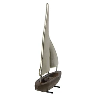 Brushed Champagne Metal & Wood Sailboat Statue