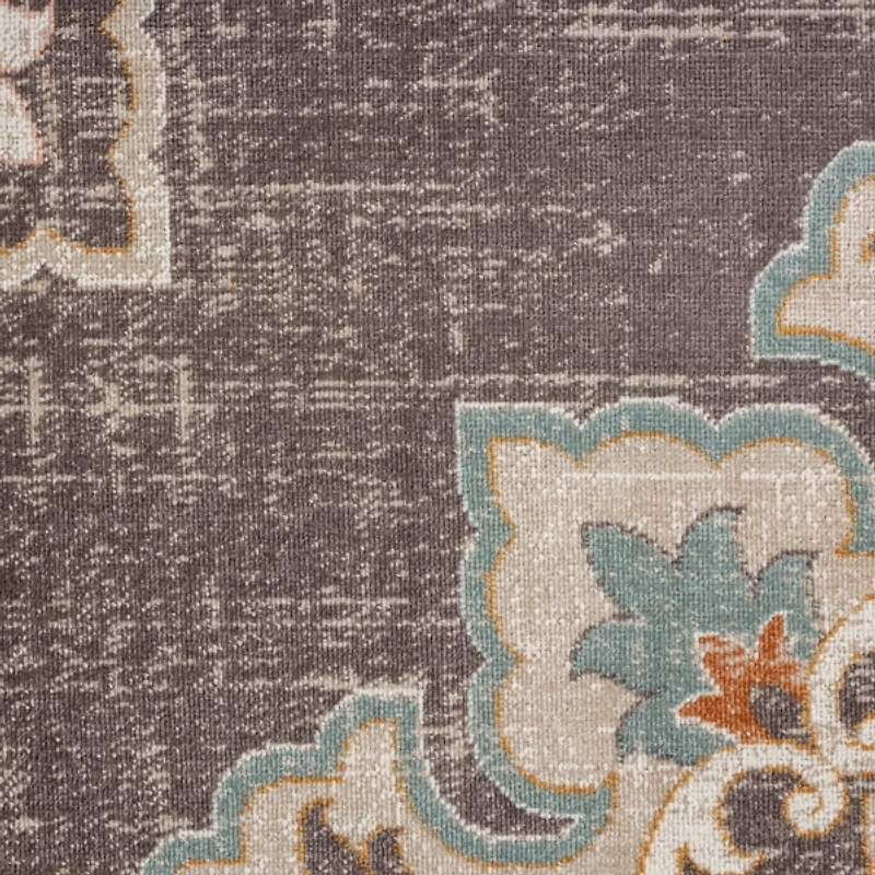 Brown Floral Medallion Outdoor Area Rug