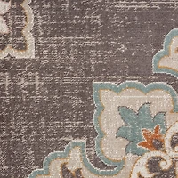 Brown Floral Medallion Outdoor Area Rug