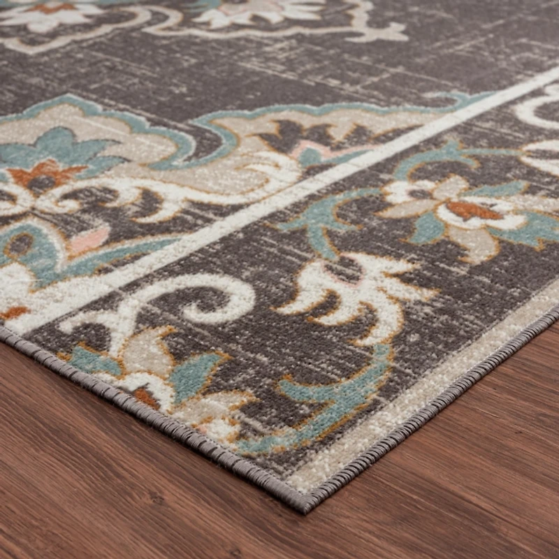 Brown Floral Medallion Outdoor Area Rug