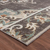 Brown Floral Medallion Outdoor Area Rug