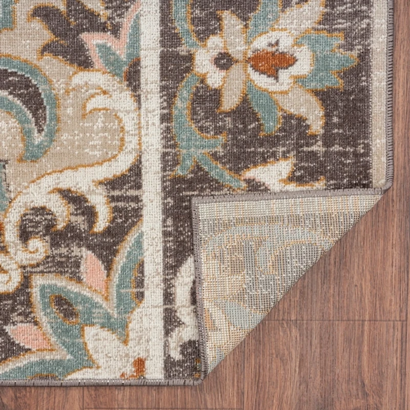 Brown Floral Medallion Outdoor Area Rug