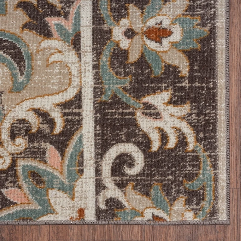 Brown Floral Medallion Outdoor Area Rug