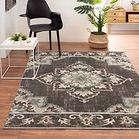 Brown Floral Medallion Outdoor Area Rug