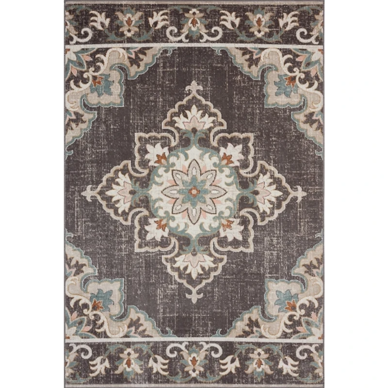 Brown Floral Medallion Outdoor Area Rug