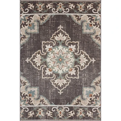 Brown Floral Medallion Outdoor Area Rug