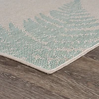 Teal and Tan Falling Ferns Outdoor Area Rug, 5x7