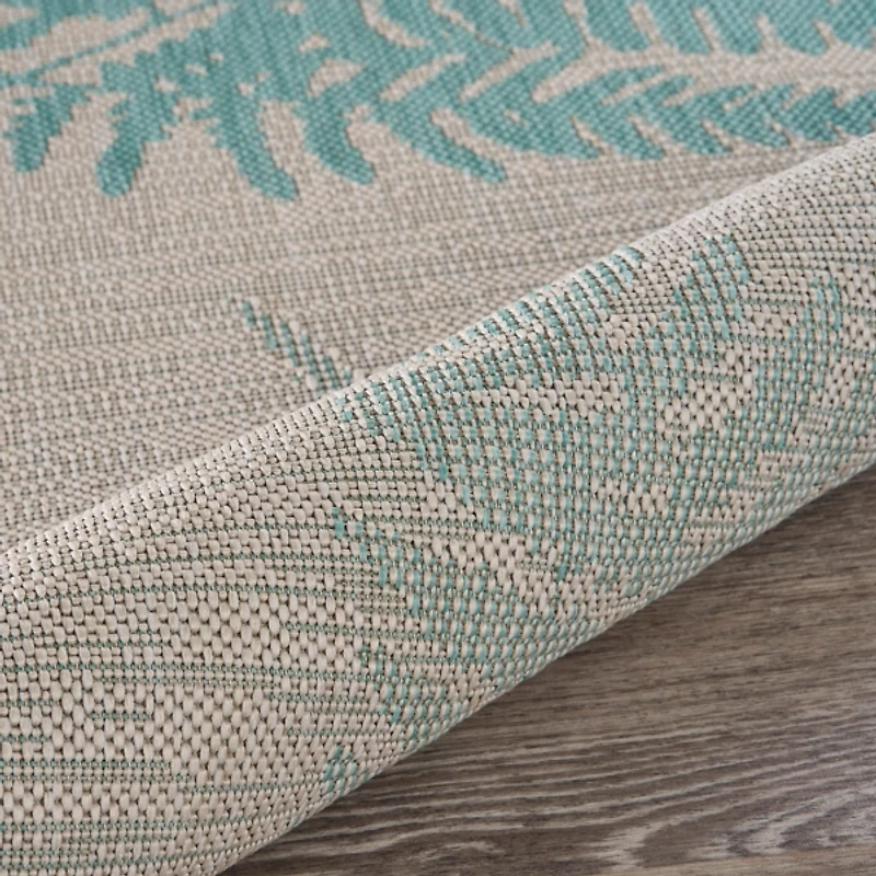 Teal and Tan Falling Ferns Outdoor Area Rug, 5x7