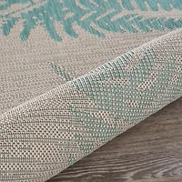 Teal and Tan Falling Ferns Outdoor Area Rug, 5x7