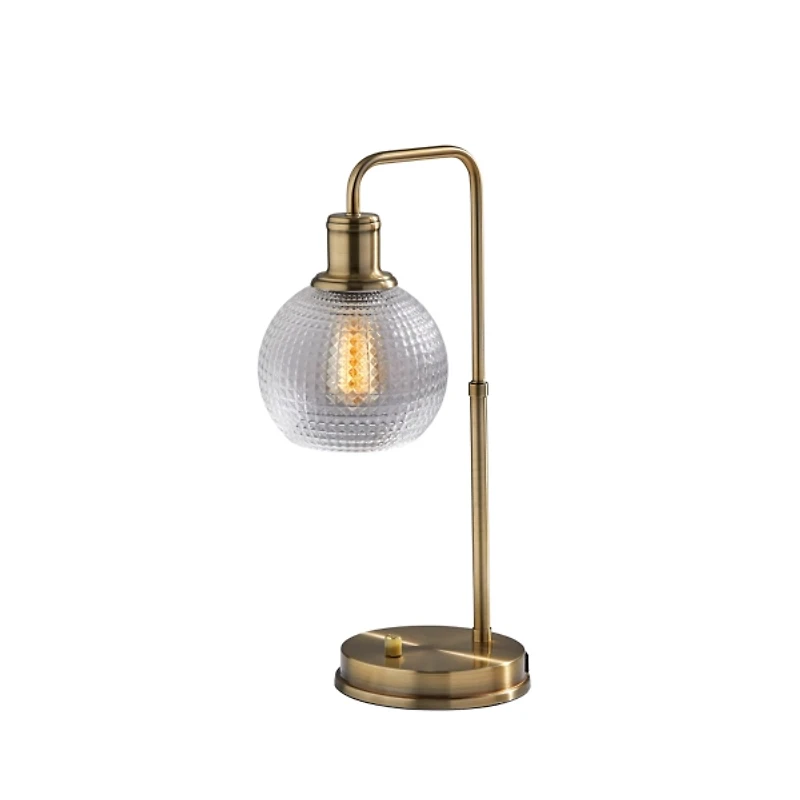 Antique Brass Table Lamp with Textured Glass Shade