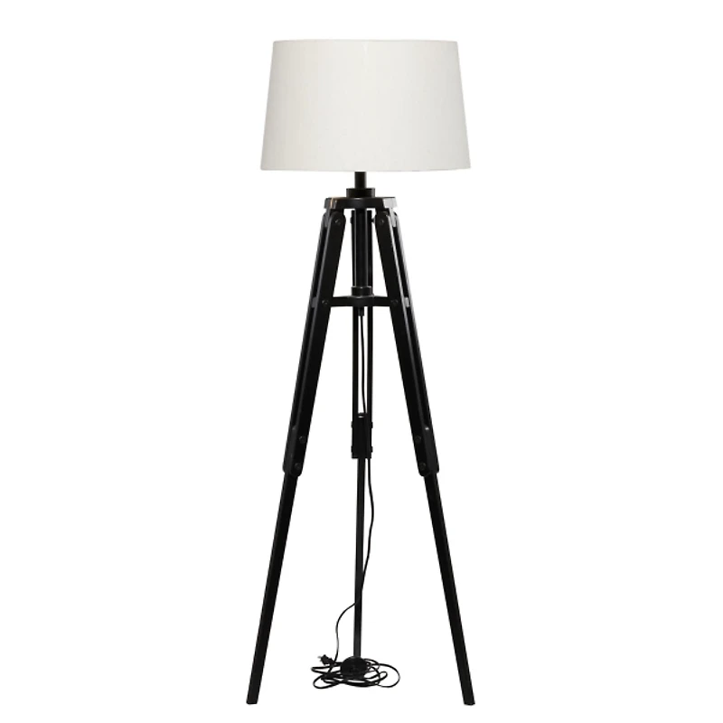 Industrial Tripod Wooden Floor Lamp