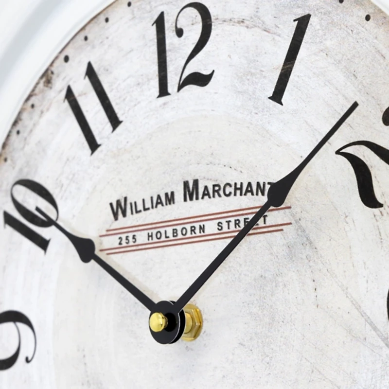 Distressed White Two Grooves Iron Frame Wall Clock