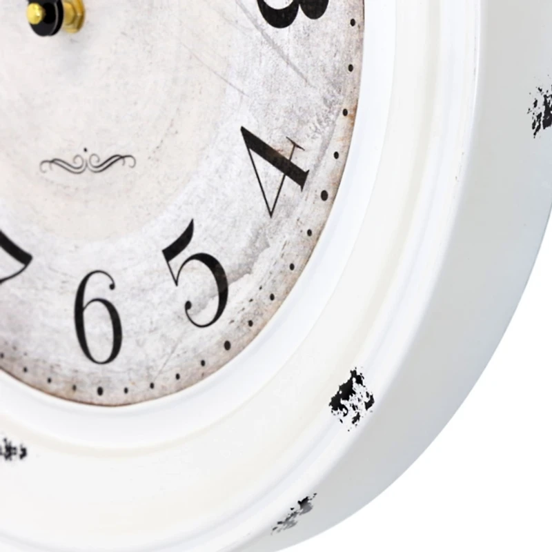Distressed White Two Grooves Iron Frame Wall Clock