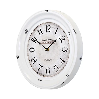 Distressed White Two Grooves Iron Frame Wall Clock