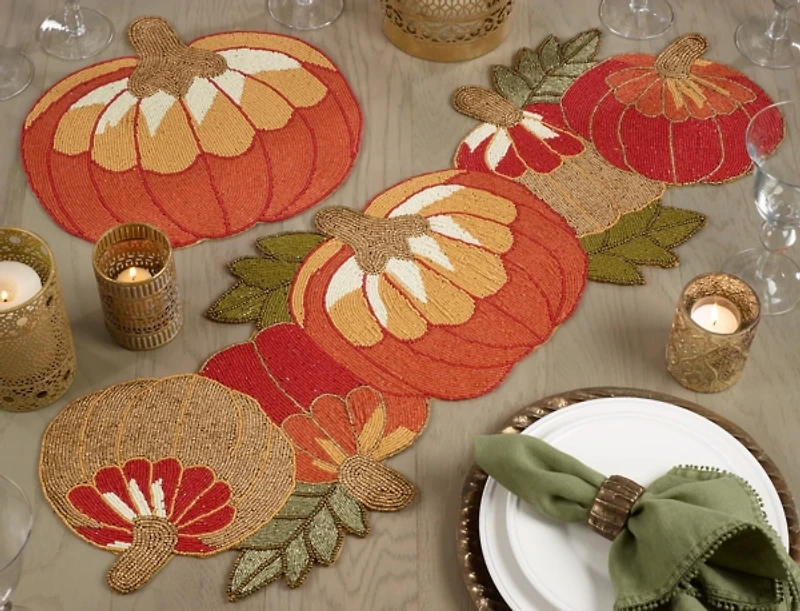 Orange Beaded Pumpkin Harvest Placemats, Set of 4