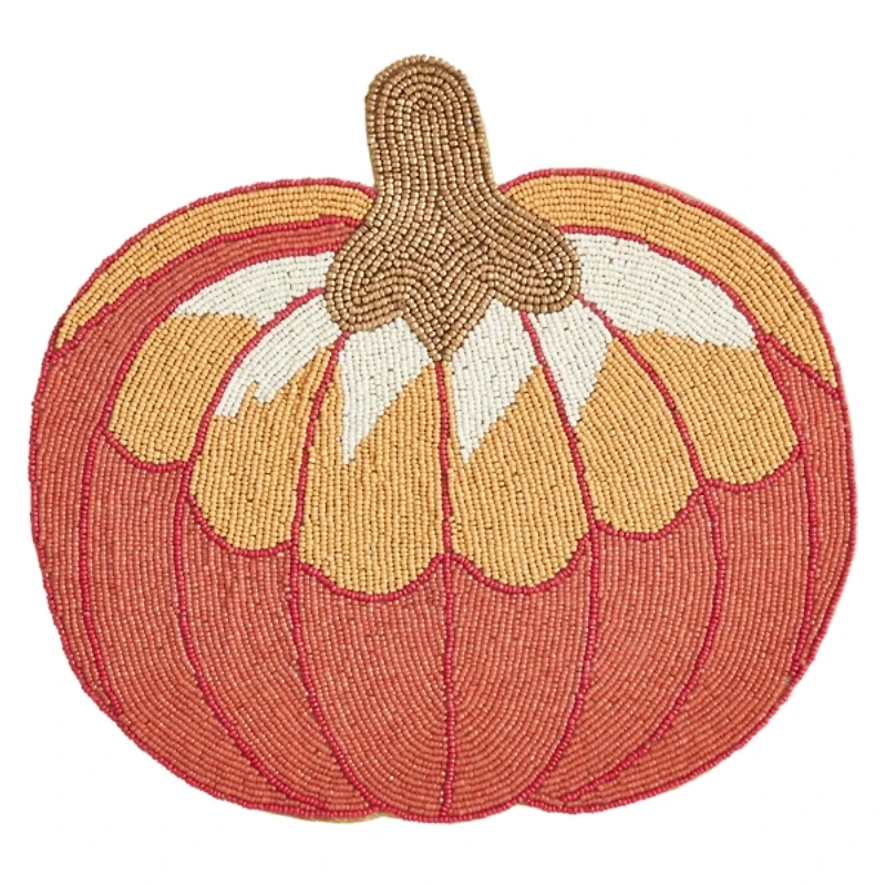 Orange Beaded Pumpkin Harvest Placemats, Set of 4