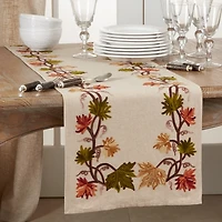 Embroidered Fall Leaf Border Table Runner