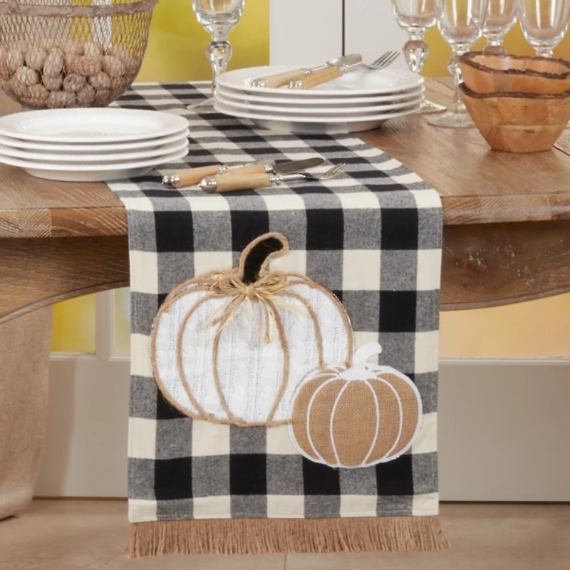 Plaid Pumpkin Rustic Textured Harvest Table Runner