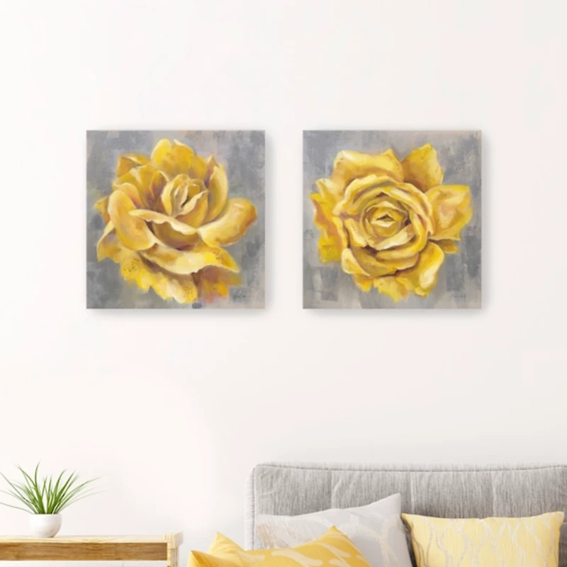 Yellow Roses Giclee Canvas Art Prints, Set of 2