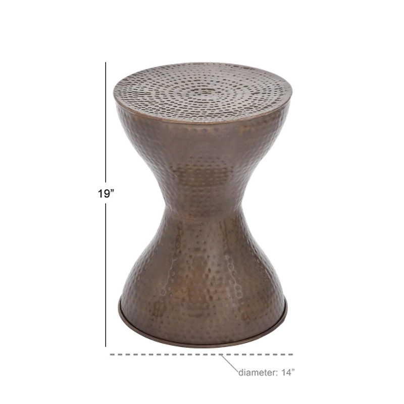 Hammered Bronze Iron Hourglass Accent Table