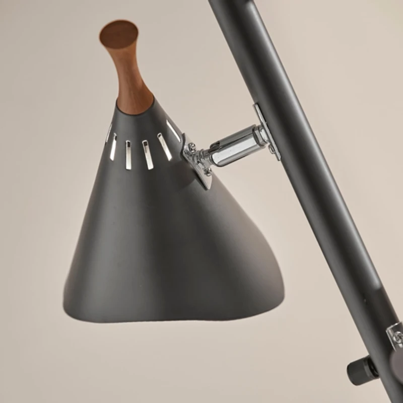 Black Metal and Walnut Tree Floor Lamp