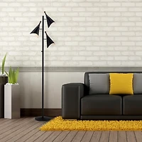 Black Metal and Walnut Tree Floor Lamp