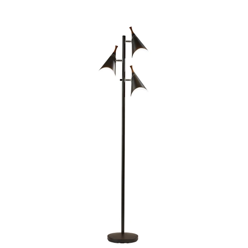 Black Metal and Walnut Tree Floor Lamp