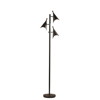 Black Metal and Walnut Tree Floor Lamp