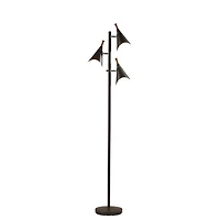 Black Metal and Walnut Tree Floor Lamp