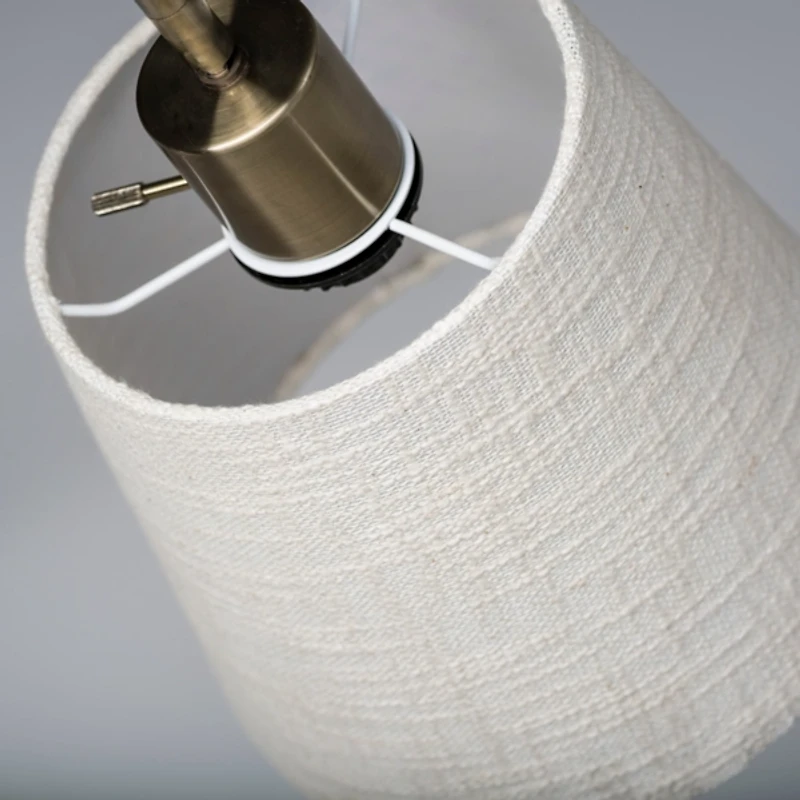 Antiqued Brass Shelf Charging Arched Floor Lamp