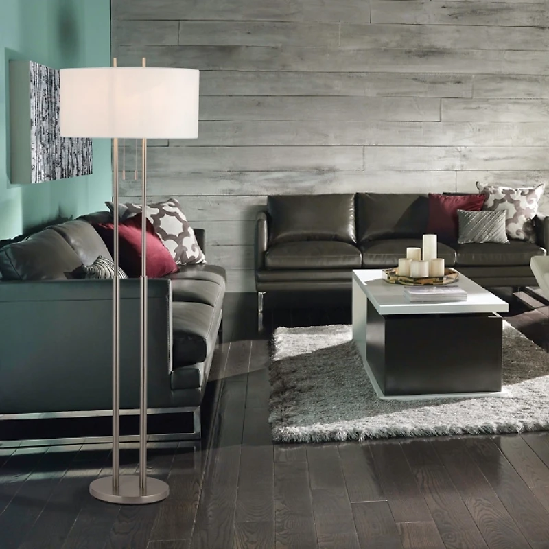 Brushed Steel Double-Bulb Oval Floor Lamp