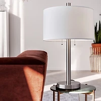 Brushed Steel Silk Shade Table Lamp