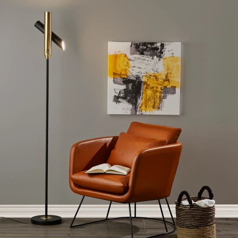 Black and Antique Brass Metal LED Torchiere