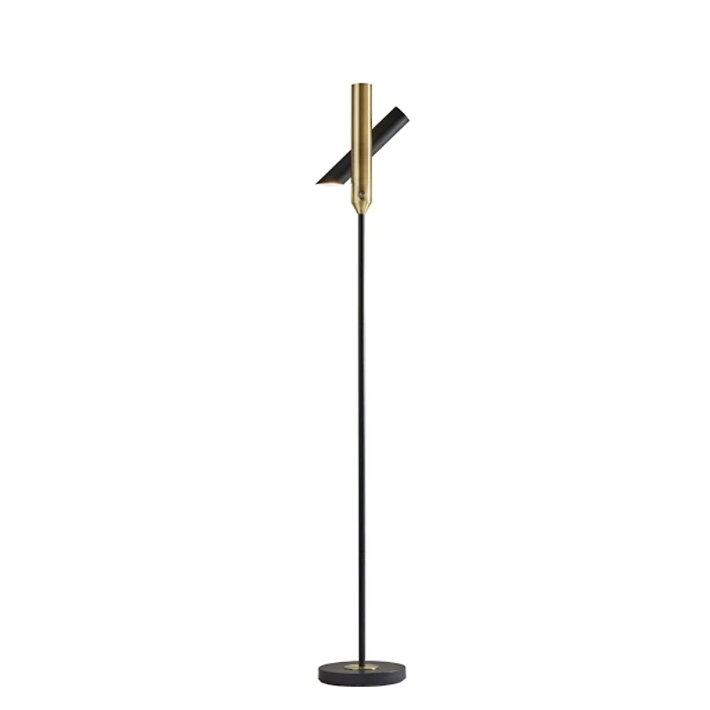 Black and Antique Brass Metal LED Torchiere