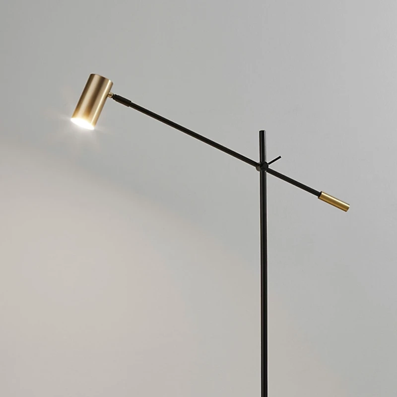 Antique Brass and Black Adjustable Arm Floor Lamp