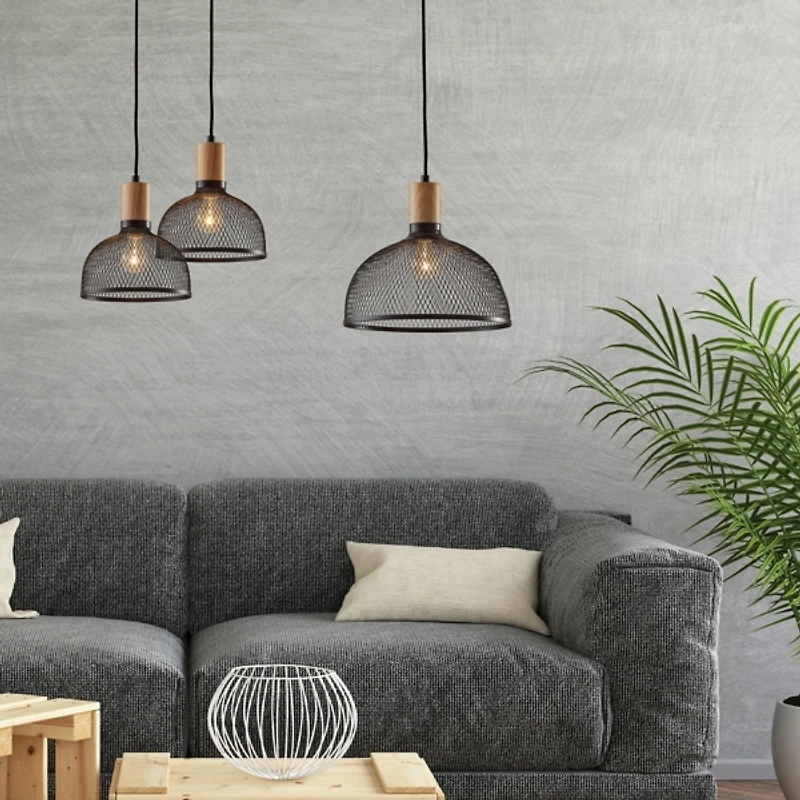 Matte Black Mesh Shade Pendant Light