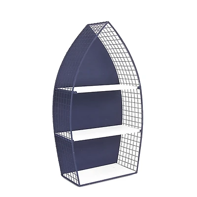 Large Navy and White Rowboat Wall Shelf
