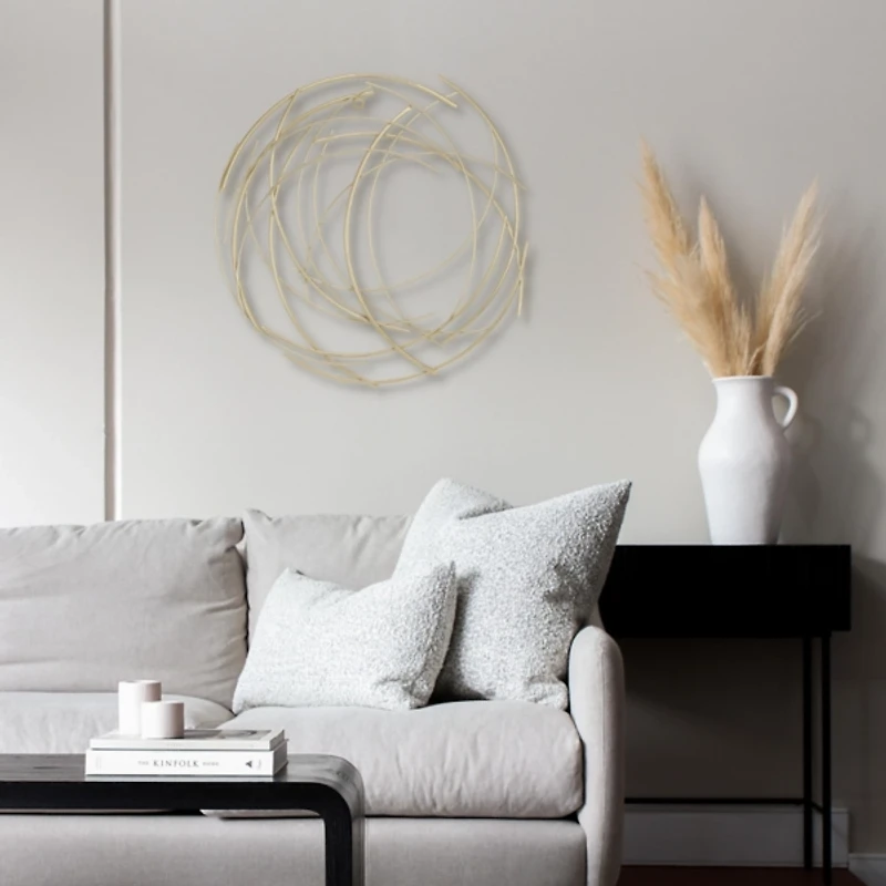 Gold Metal Wire Abstract Wall Plaque