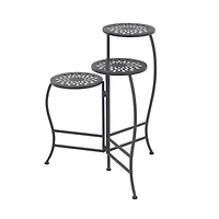 Black Metal Medallion 3-Tier Folding Plant Stand
