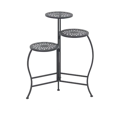 Black Metal Medallion 3-Tier Folding Plant Stand
