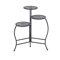 Black Metal Medallion 3-Tier Folding Plant Stand