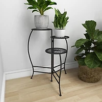 Black Metal Floral 3-Tier Plant Stand