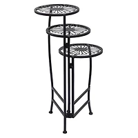 Black Metal Floral 3-Tier Plant Stand