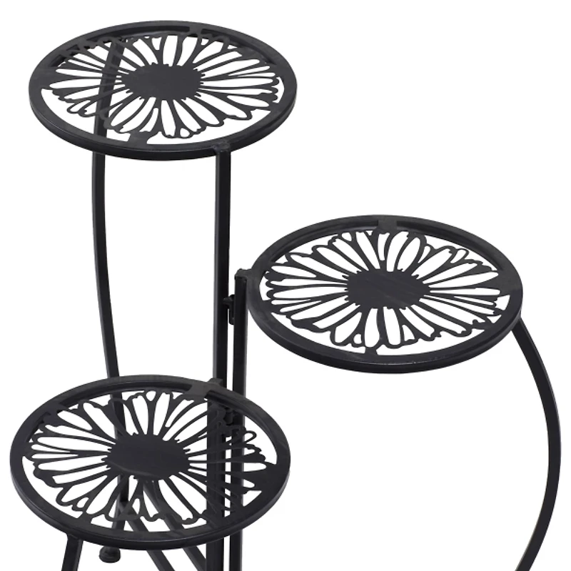 Black Metal Floral 3-Tier Plant Stand
