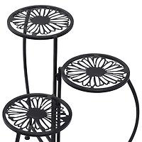 Black Metal Floral 3-Tier Plant Stand