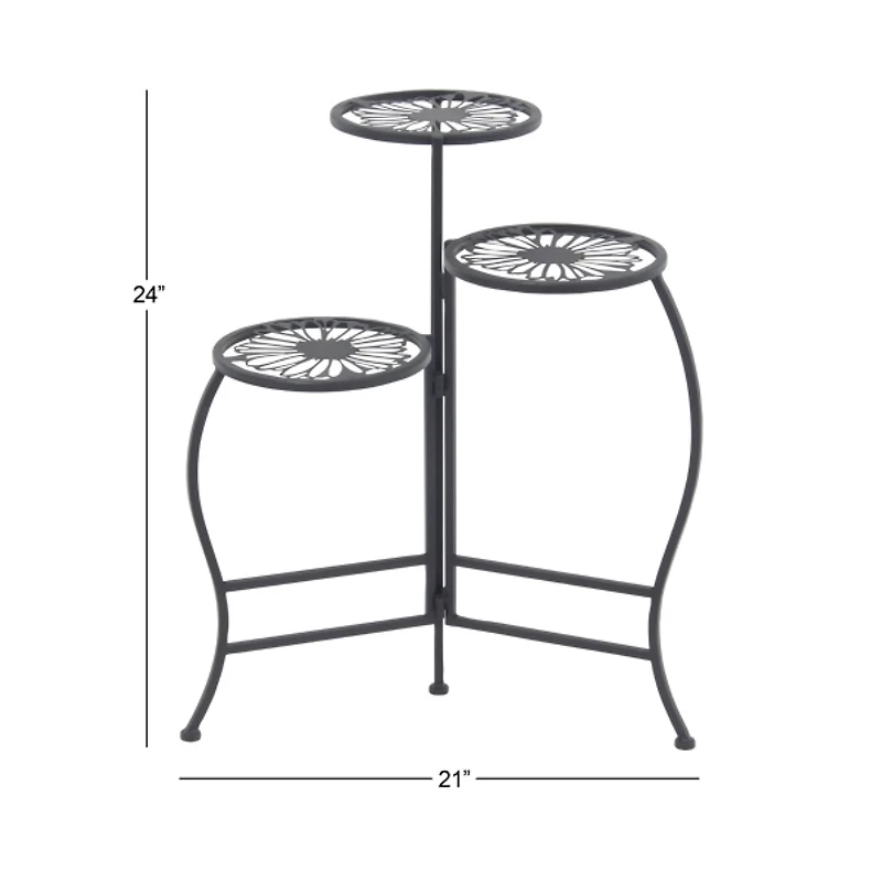 Black Metal Floral 3-Tier Plant Stand